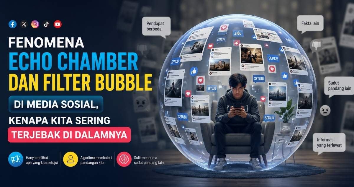Ilustrasi fenomena echo chamber dan filter bubble di media sosial